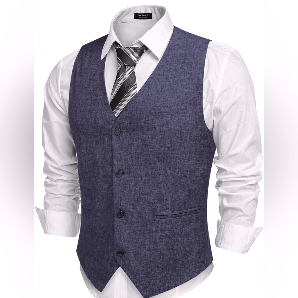 NWT COOFANDY Blue Casual Business VestsLightweight Waistcoat Slim Fit, Size M